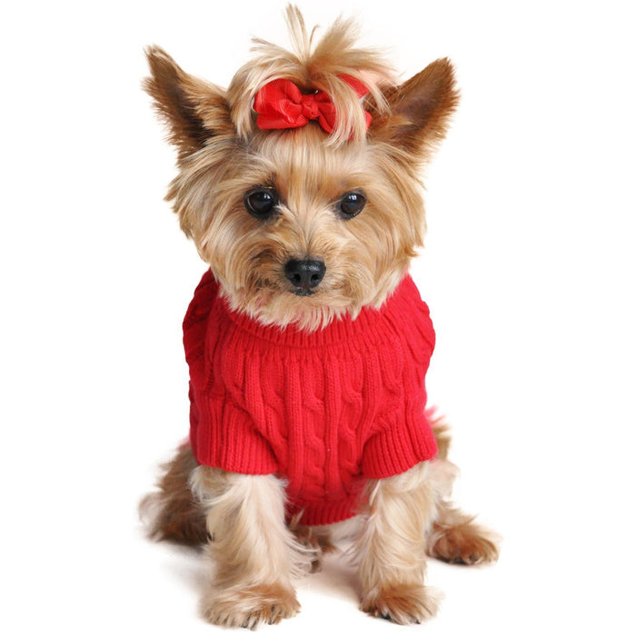 Cable Knit Dog Sweater by Doggie Design Fiery Red
