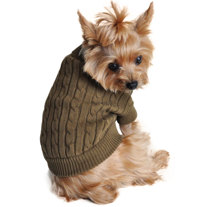 Cable Knit Dog Sweater by Doggie Design Herb Green