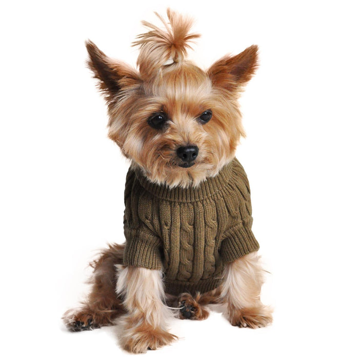 Cable Knit Dog Sweater by Doggie Design Herb Green