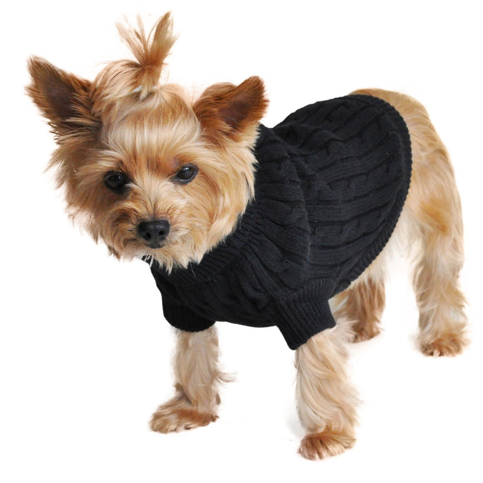 Cable Knit Dog Sweater by Doggie Design Jet Black