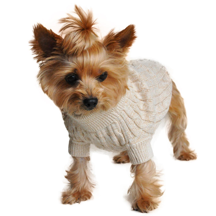 Cable Knit Dog Sweater by Doggie Design Oatmeal