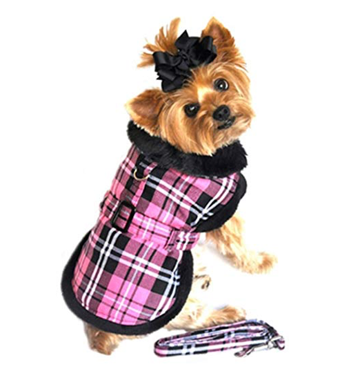 Hot Pink Plaid Doggie Harness Coat w/ Matching Leash