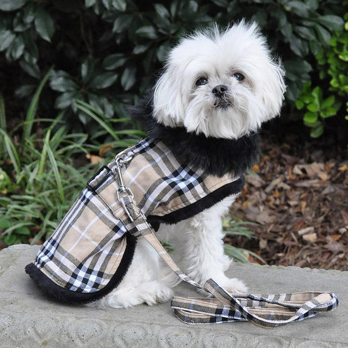 Brown Plaid Classic Doggie Harness Coat with Matching Leash
