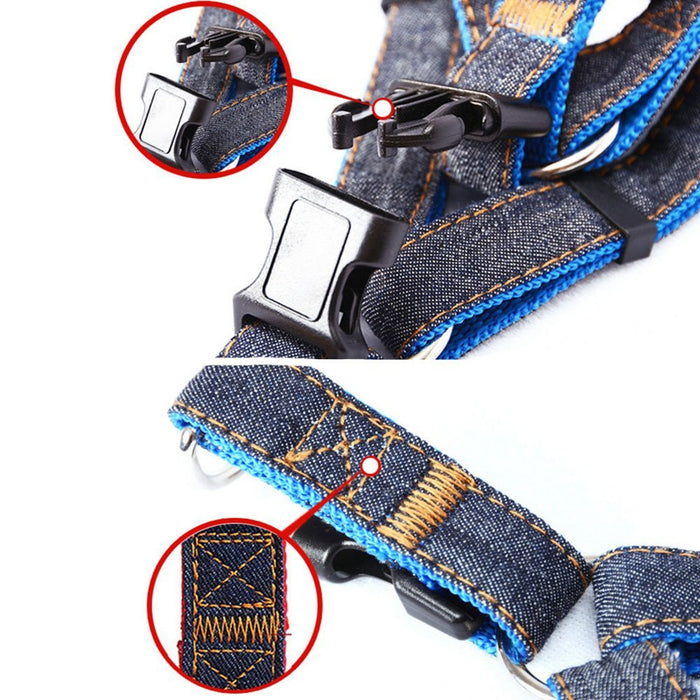 Denim Step In Harness + BONUS Leash