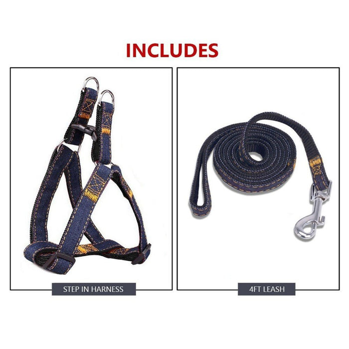 Denim Step In Harness + BONUS Leash