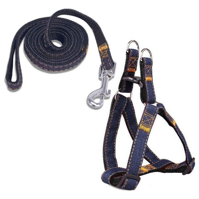Denim Step In Harness + BONUS Leash