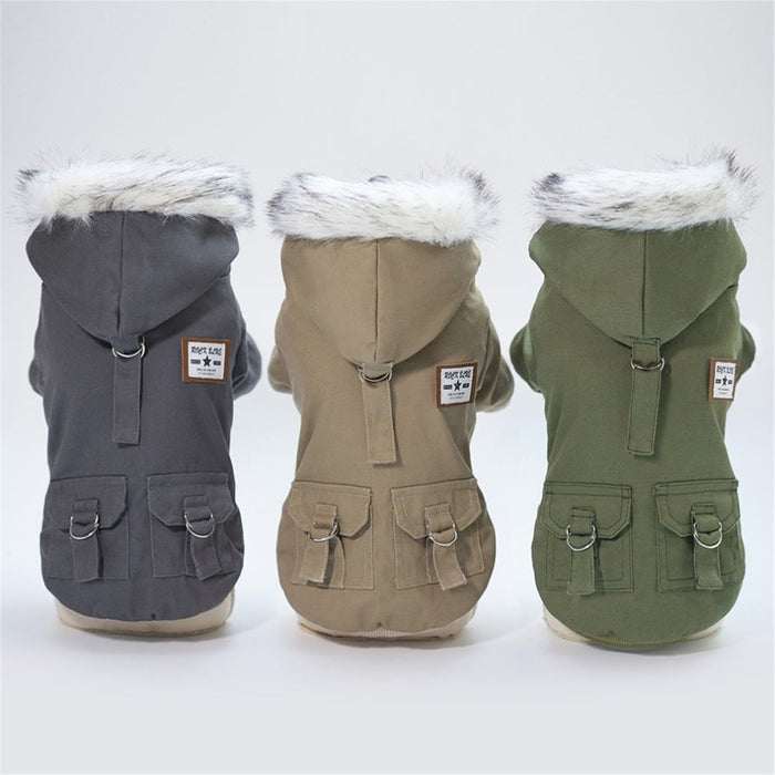 Dark Gray, Khaki and Green Warm Winter Hooded Doggie Jackets