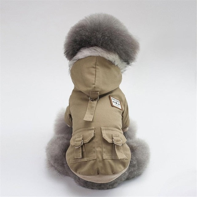 Khaki Warm Winter Hooded Doggie Jacket