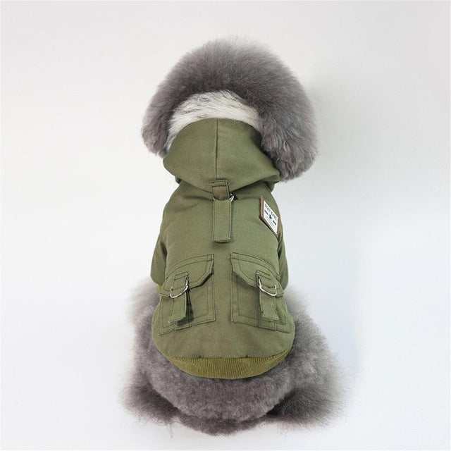 Green Warm Winter Hooded Doggie Jacket