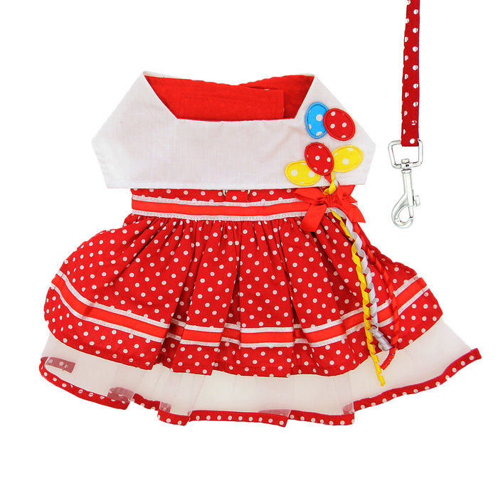 Red Polka Dot Balloon Designer Doggie Dress with Matching Leash