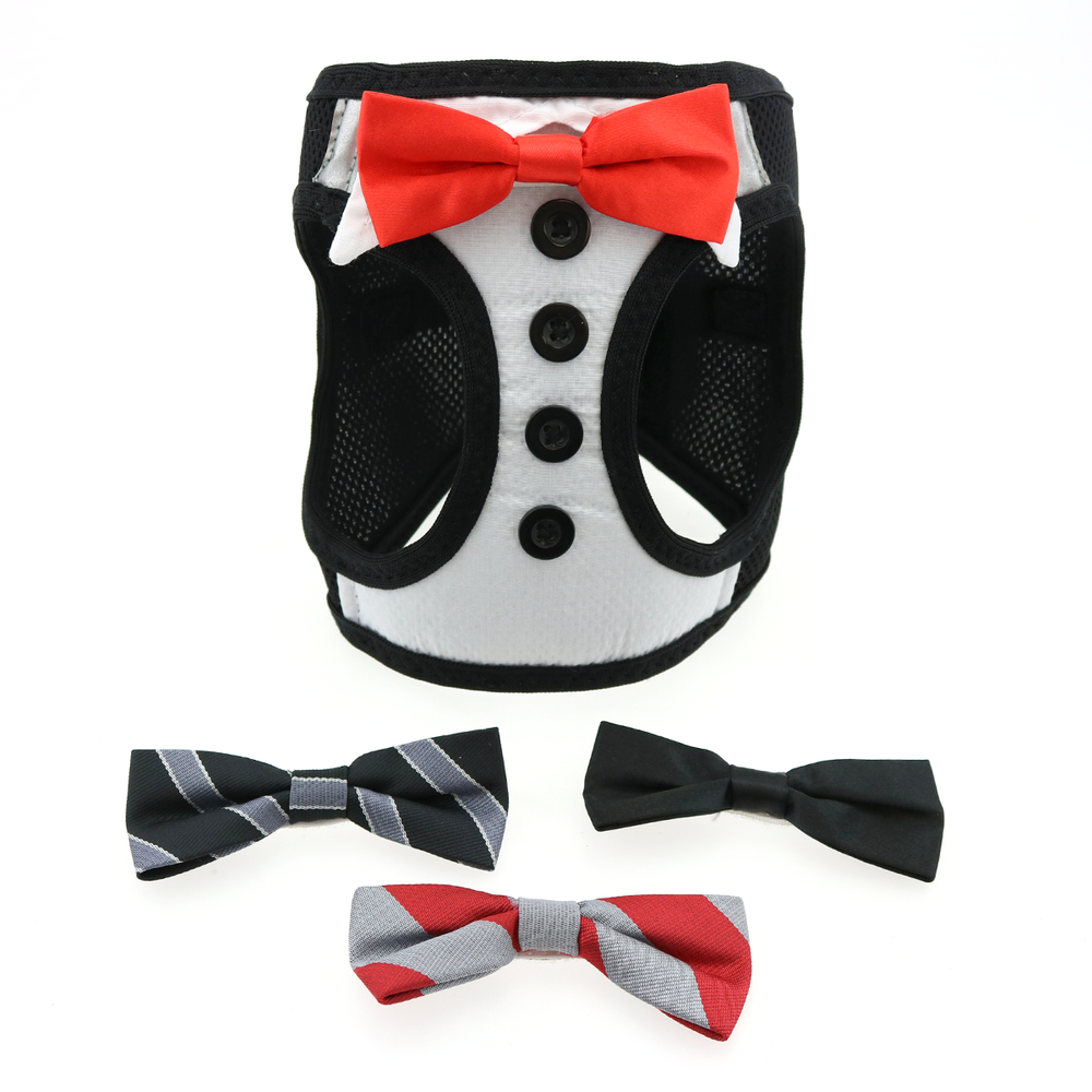 American River Ultra Choke Free Dog Harness Tuxedo with 4 Interchangeable Bows