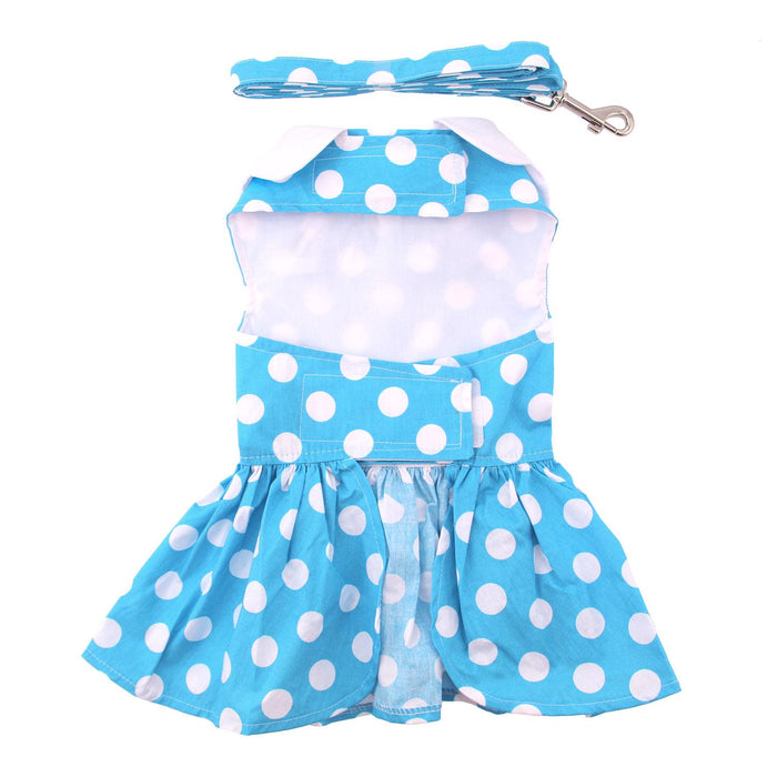 Blue Polka Dot Doggie Dress with Matching Leash