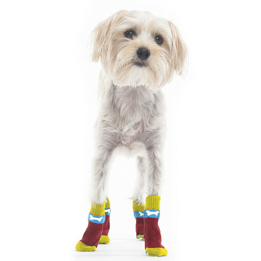 Bone Slipper Dog Socks - Red