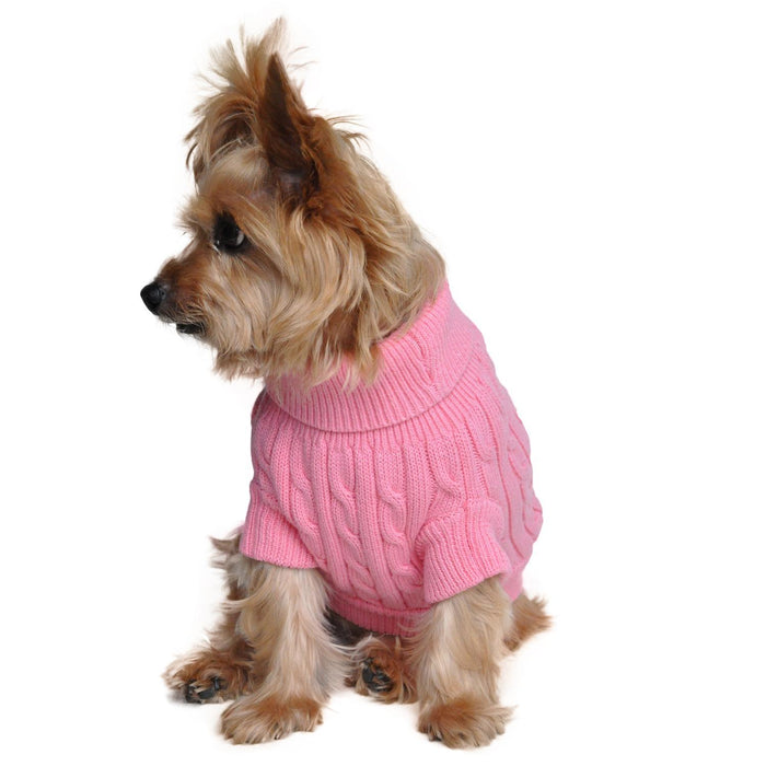 Cable Knit Dog Sweater by Doggie Design Candy Pink