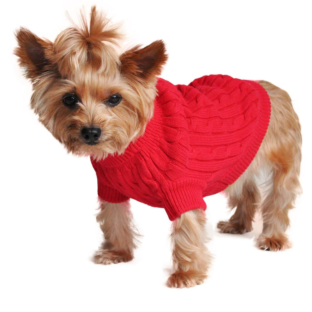 Cable Knit Dog Sweater by Doggie Design Fiery Red