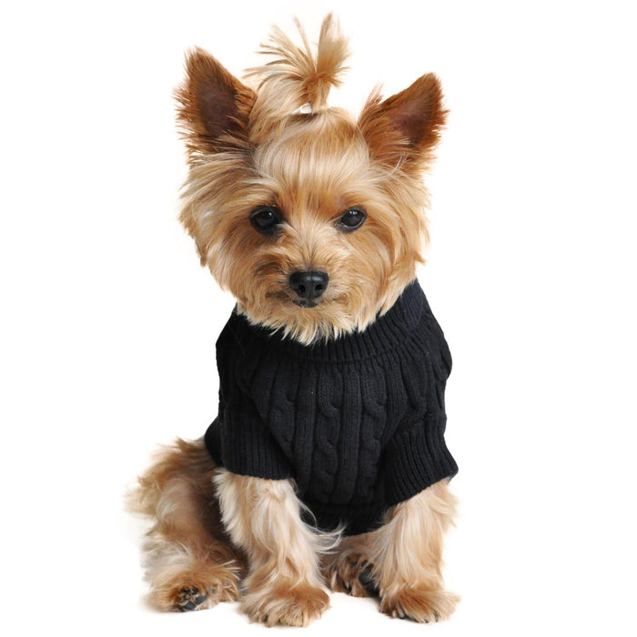 Cable Knit Dog Sweater by Doggie Design Jet Black