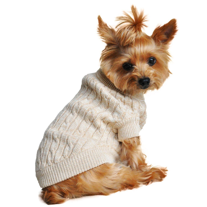 Cable Knit Dog Sweater by Doggie Design Oatmeal