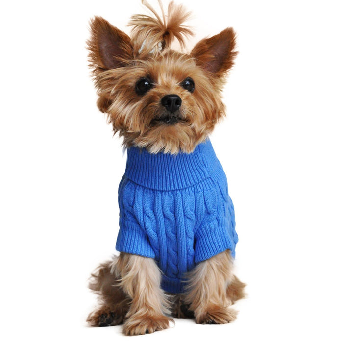 Cable Knit Dog Sweater by Doggie Design Riverside Blue
