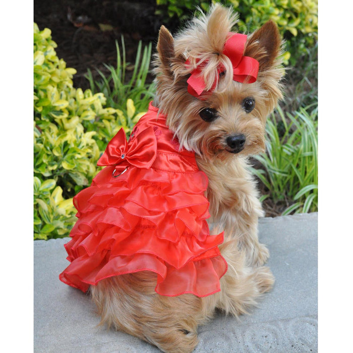Red Satin Harness Dress with Matching Leash by Doggie Design