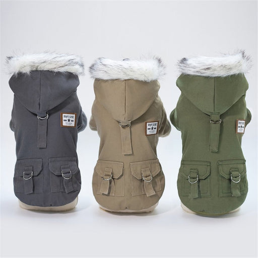 Dark Gray, Khaki and Green Warm Winter Hooded Doggie Jackets