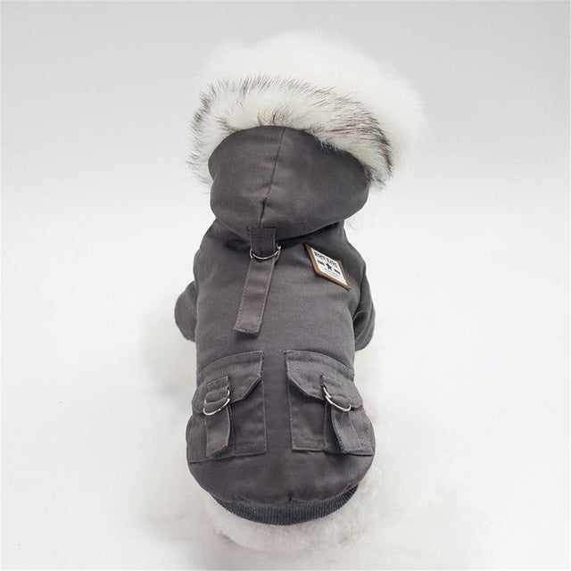 Dark Gray Warm Winter Hooded Doggie Jacket